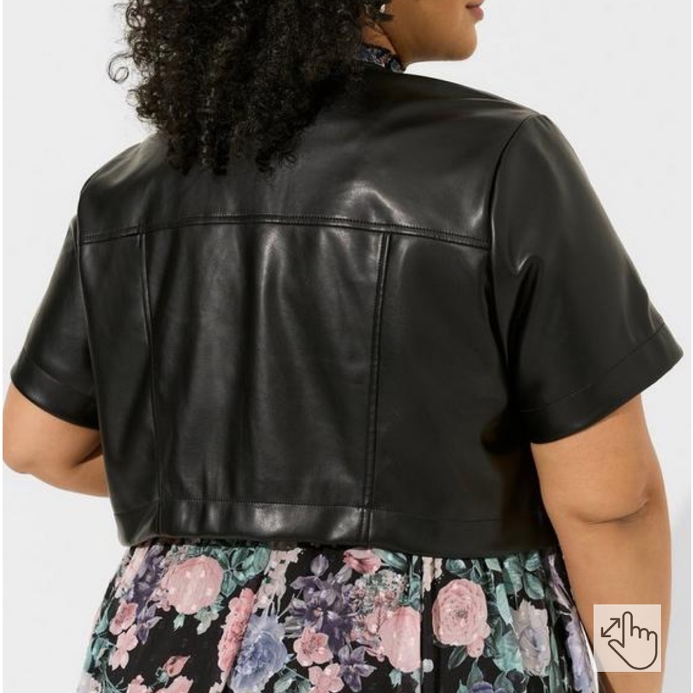 Faux leather short sleeve cropped jacket - Picture 3 of 3